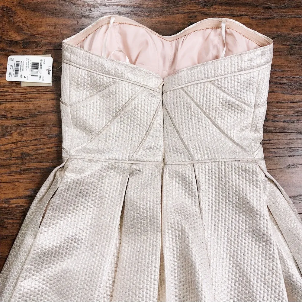 • strapless fit & flare mini dress champagne gold cocktail pleated - Image 11