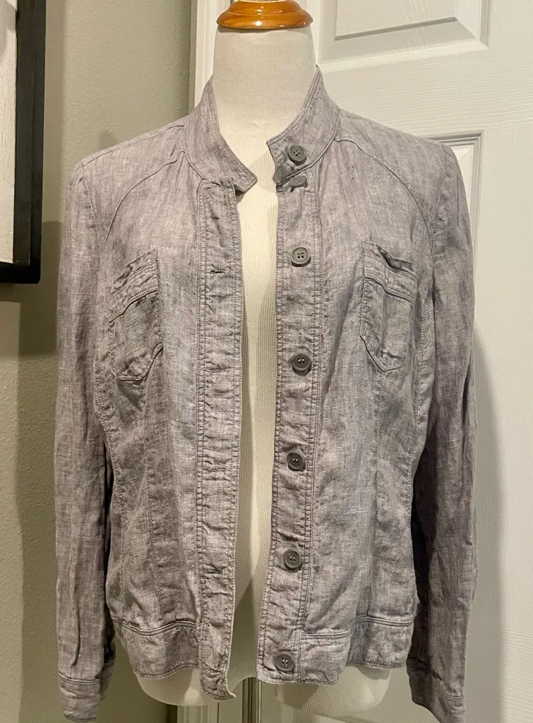 Christopher & Banks 100% Linen Jacket Button Down Shirt Size Large Preppy - Image 1