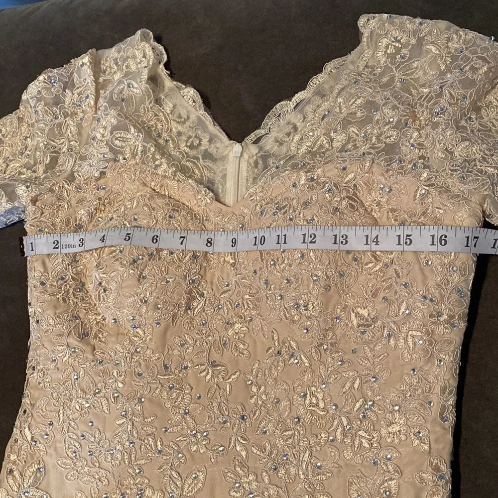 Women’s Full Length Chiffon Lace Appliqué Dress Mother of the Bride Bridesmaid Size M - Image 9