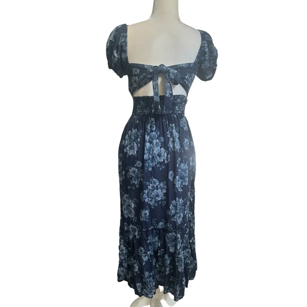 Hollister & Co Sadie Dark Blue Smocked Navy Blue Floral Dress - Image 3