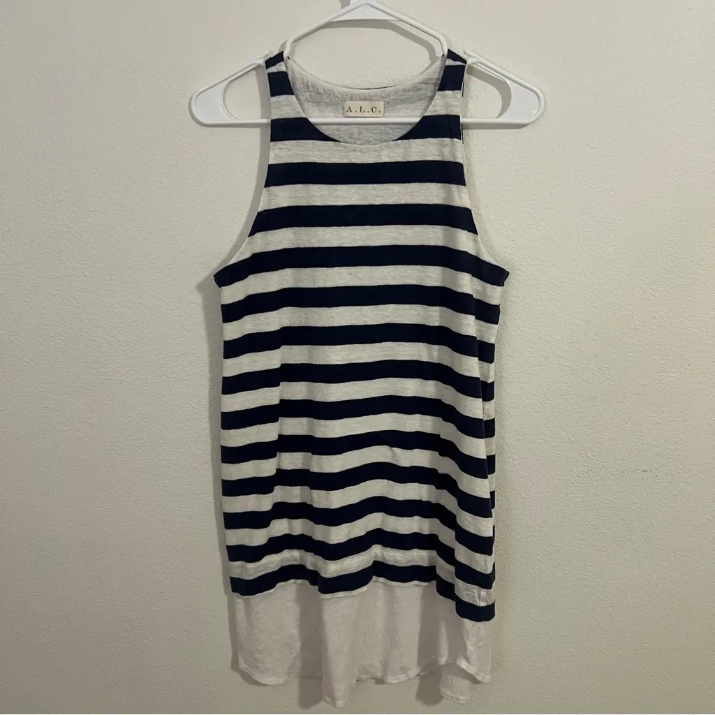 A.L.C. Blue White Striped 100% Linen Nautical Sleeveless Shift Dress - Image 3