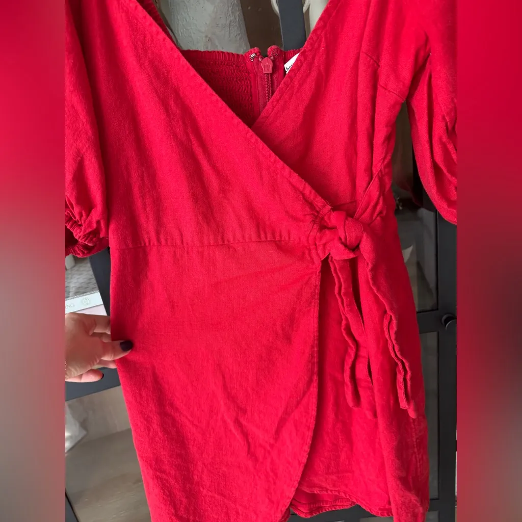 Abercrombie Tall Linen mini wrap dress Puff short Sleeves tie front vneck - Image 7