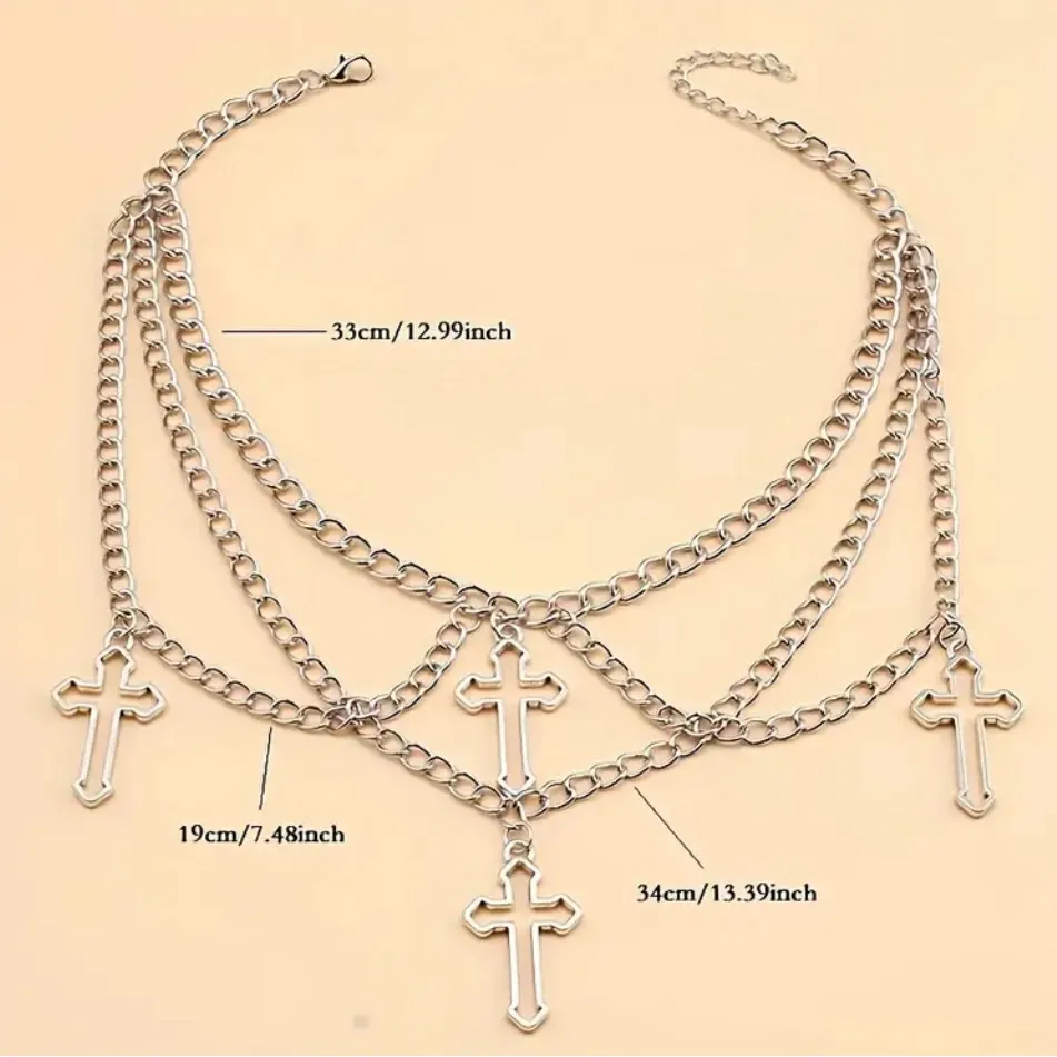 Gothic Cross Pendant, Choker Necklace, Chains, with Cross Pendant Black - Image 3