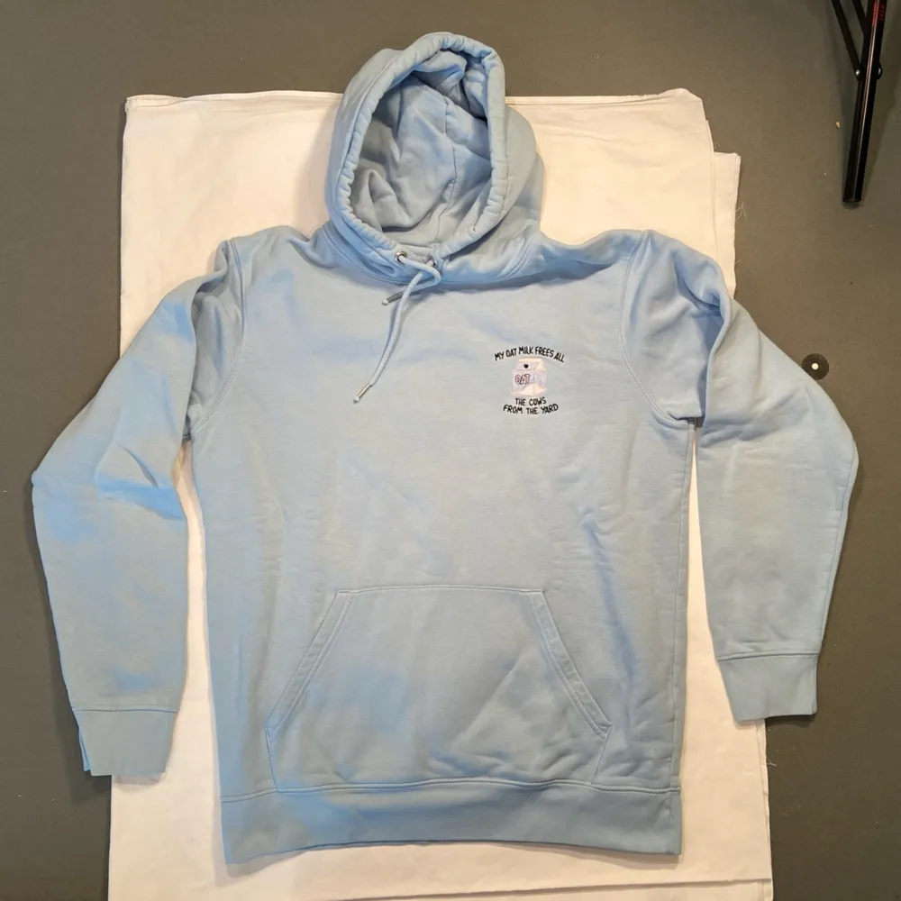 Hoodie Sweatshirt, light Blue, Kangaroo pouch, size M, My Oat Milk Frees all the Blue Size M - Image 10