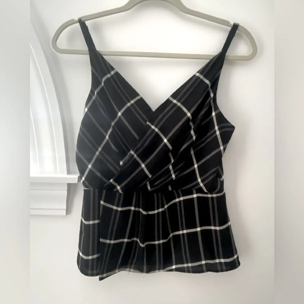 Cabi Plaid Check Crossover Cami Black Strappy Peplum Top Women 2 Preppy Office - Image 5