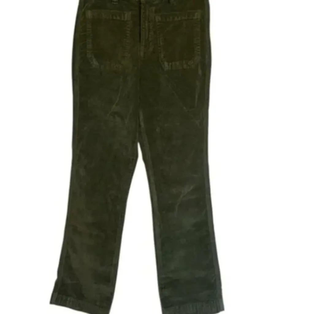 NWOT Free People High Time Velvet Kick Flare Pants Olive Army Green 2 - Image 5