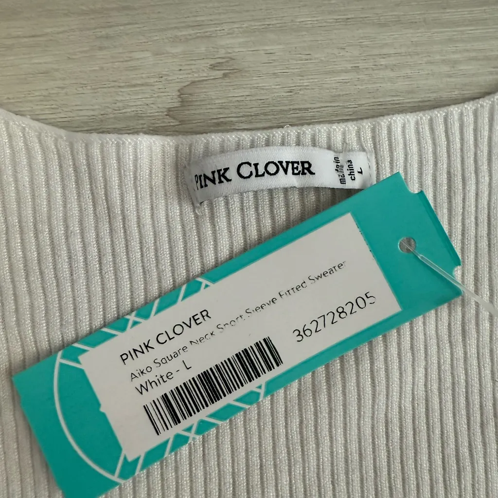 Pink Clover Aiko Square Neck Sweater White Large NWT STITCH FIX - Image 5