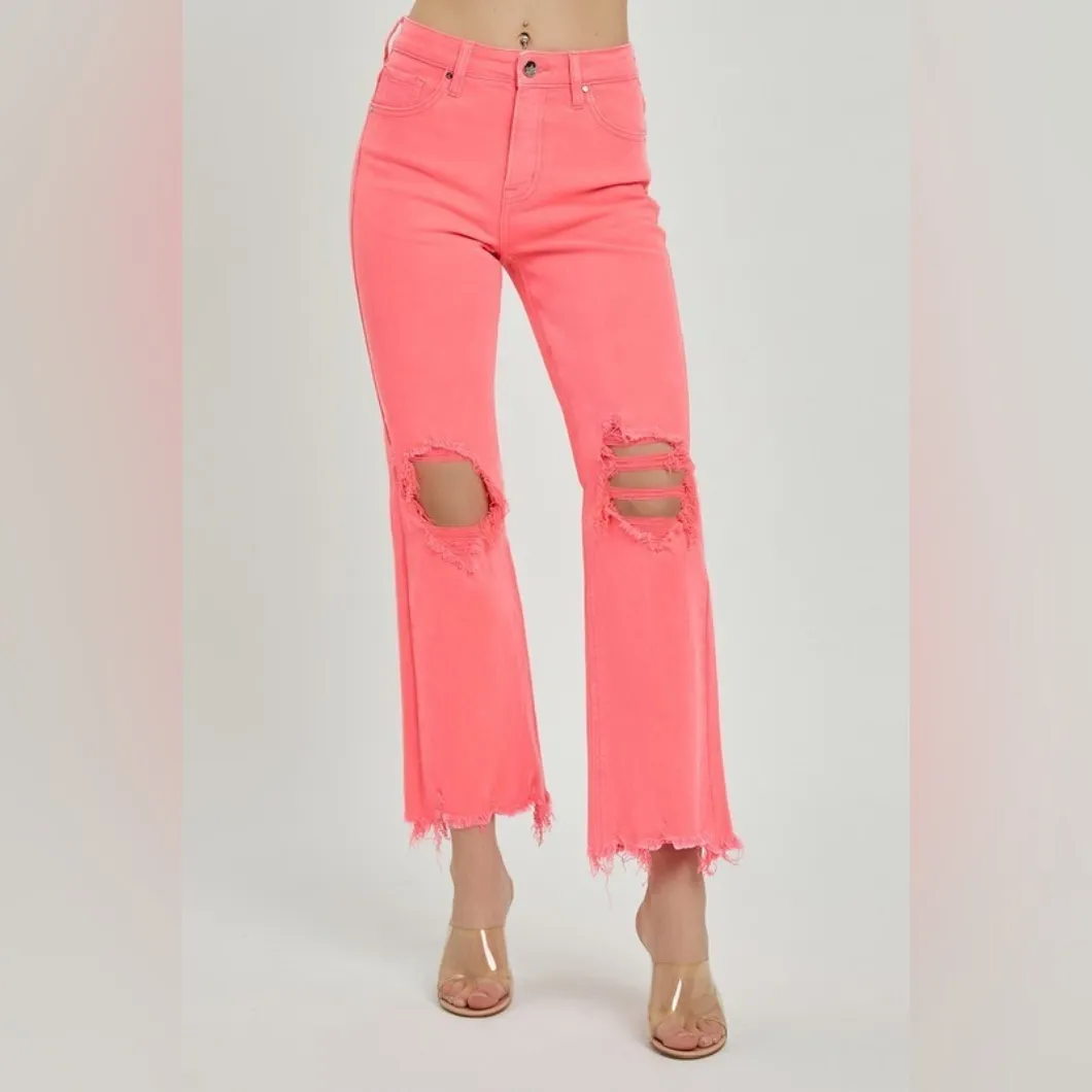 Bright Pink Distressed Ankle Jeans Size 28 - Image 6