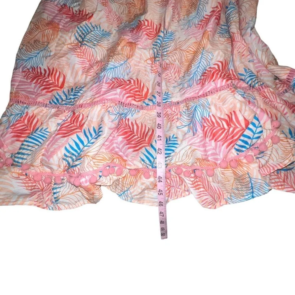 AMERICA AND BEYOND BEACH COVER UP PINK LONG DRESS TROPICAL POM POM WOMEN LARGE‎ - Image 6