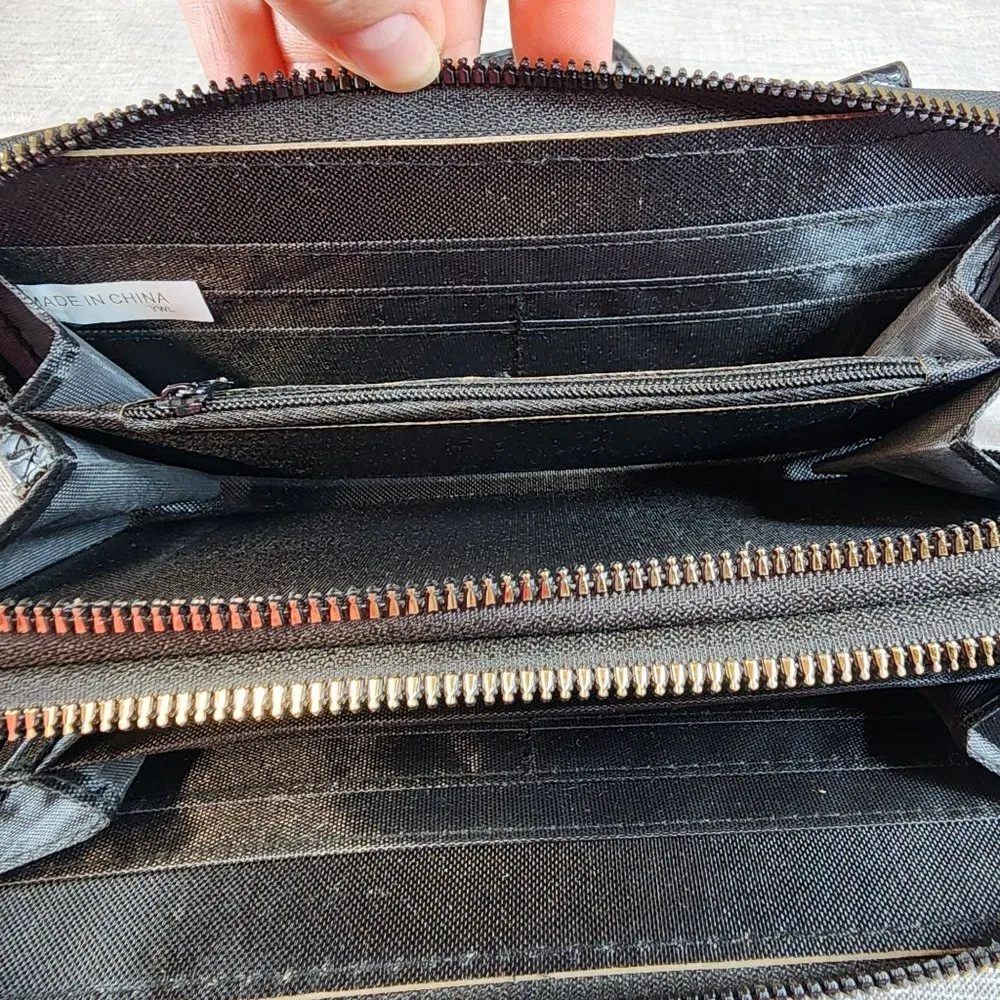 Cross Body Wristlet Purse Black Removable Strap Two Sides Zipper - Image 11