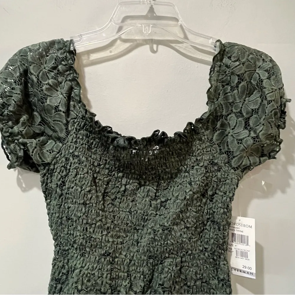 NWT Ten Sixty Sherman shirt Nordstrom Small Green Crop Lace STRETCHY NEW - Image 5