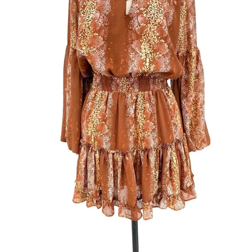 Buddy Love Zozo Elastic Waist Mini Dress Frappe Brown Snake Print Size‎ Small - Image 5