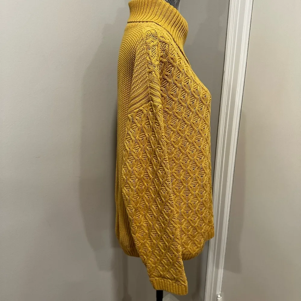 Jeanne Pierre Large Yellow Mixed Cable Knit Cowl Neck Sweater Pullover Sweater. - Image 13