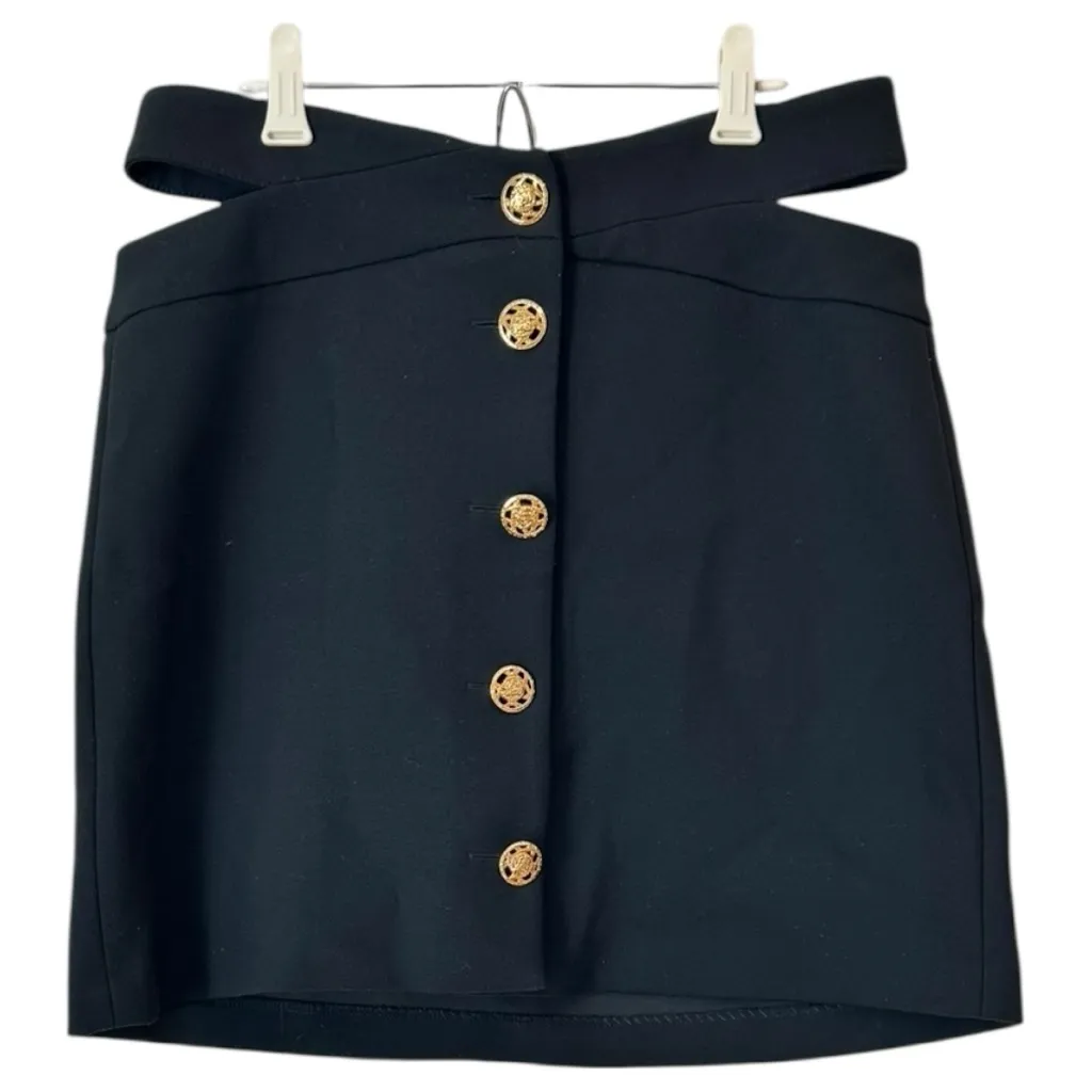 Zara Cut Out Button-Front Skirt, Black & Gold, Size M, EUC - Image 3