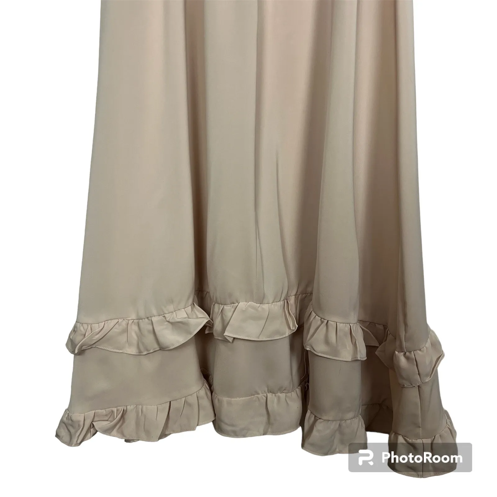 Women's Ruffle Beige Maxi Dress Size Medium Cottage Core Short Sleeve - Image 9