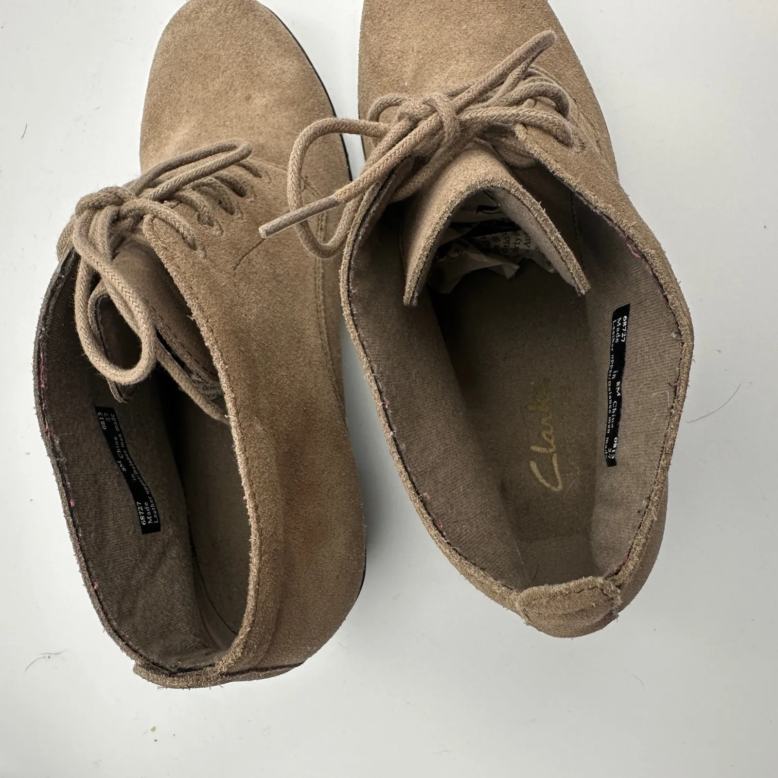 Clarks Suede Leather Lace Up Ankle Boots Booties Taupe Brown Block Heel‎ Women 8 - Image 7