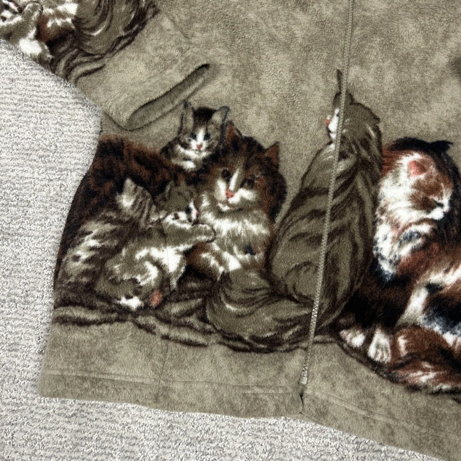 Bonworth Fleece Jacket Sweatshirt Womens Large Cat Zip Up Pockets Tan Brown - Image 2