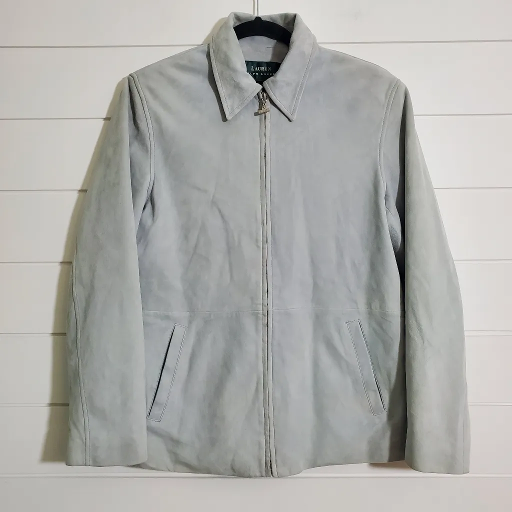Lauren‎ Ralph Lauren  Light Blue Suede Leather Womens Jacket Size M - Image 4