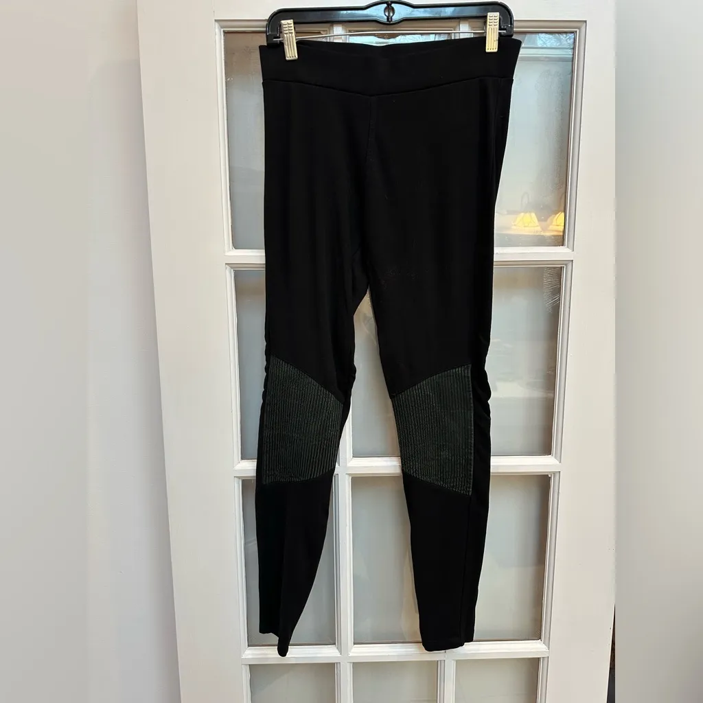 Vintage Neiman Marcus Ponte Black Moto Genuine Leather Insert Leggings Size S - Image 2