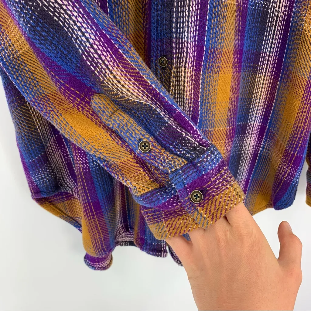 KAVU Jess Button Up Hooded Shirt Purple Mustard M - Image 4