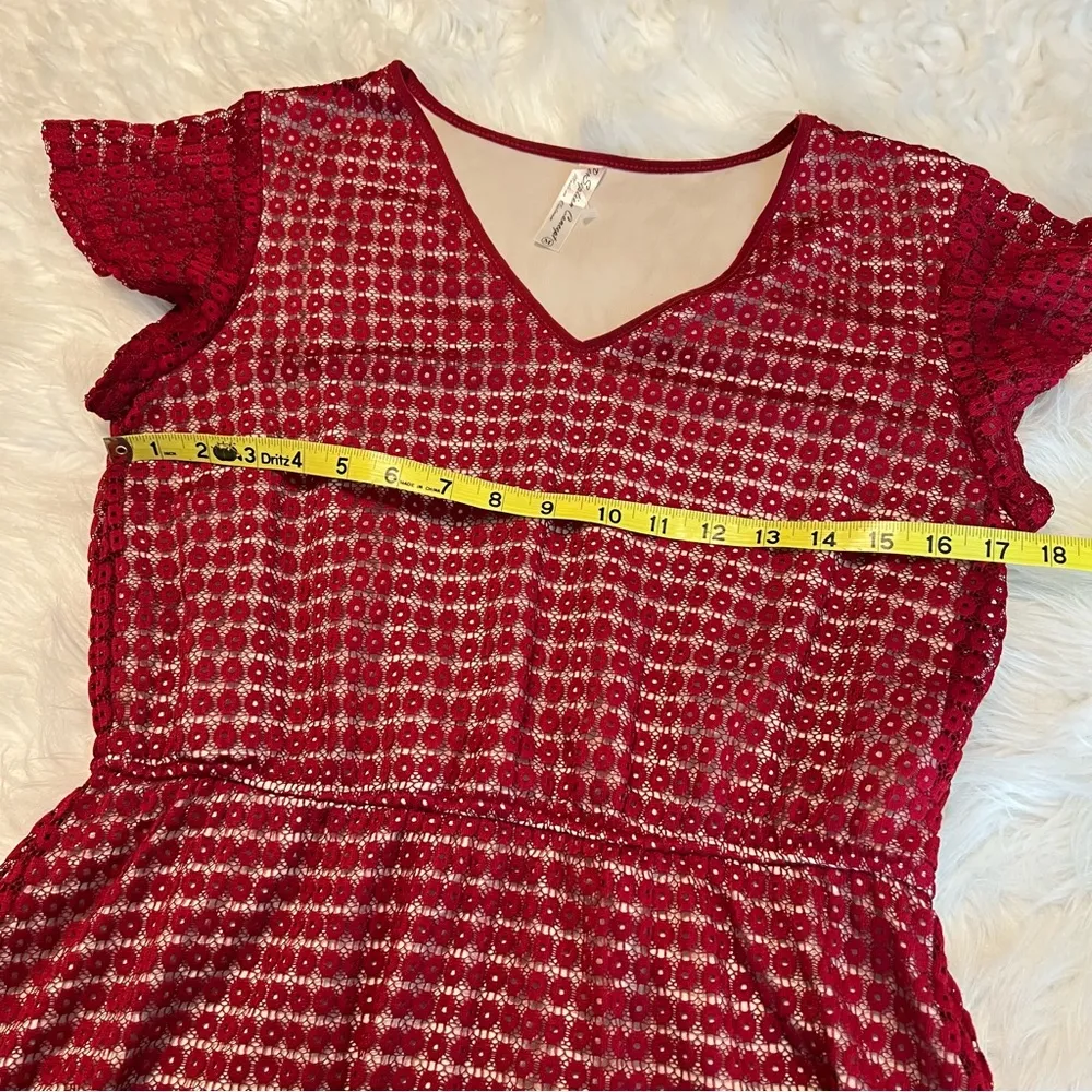 PerSeption Concept Burgundy Maroon Dress Medium Lace Overlay V Neck Short Sleeve - Image 7