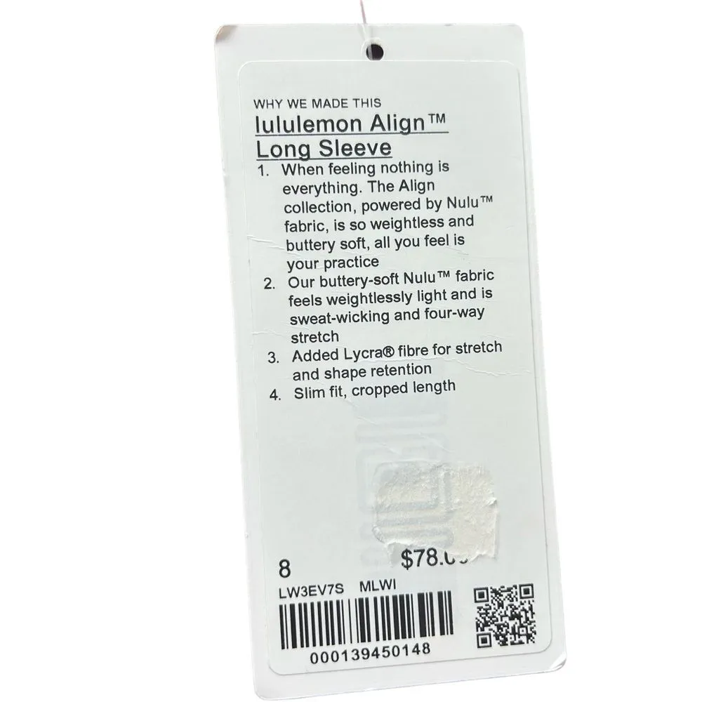 Lululemon Women’s 8 Align Long Sleeve‎ Mulled Wine Buttery Soft Minimalist New - Image 6