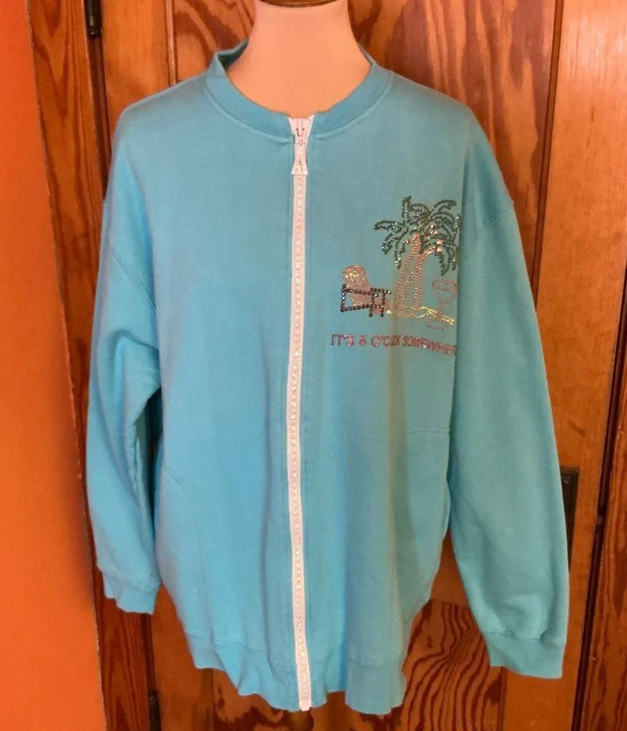 Vtg 90s Jimmy Buffett it’s 5 o’clock somewhere blinged out jacket Blue Size XL - Image 6