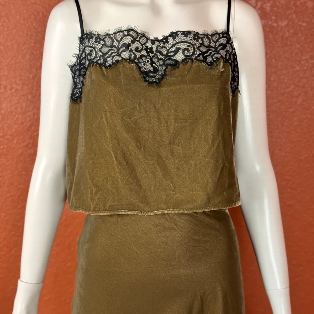 House Of Harlow Lace Trimmed Velour Spaghetti Strap Top/Skirt Olive Size ML E72 Brown Size L - Image 3
