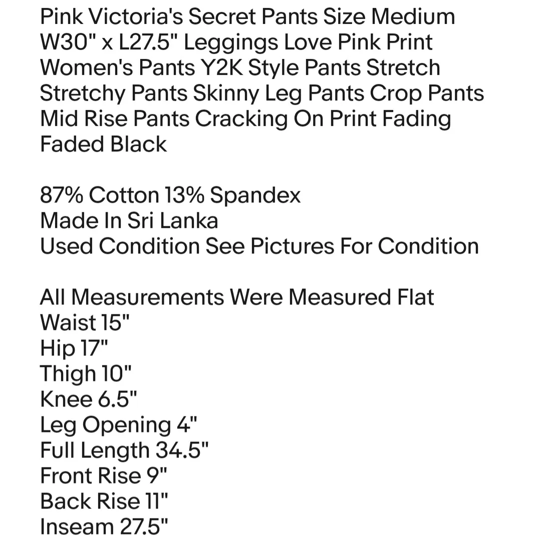 Pink Victoria's Secret Pants Size Medium W30" x L27.5" Leggings Love Pink Print - Image 2