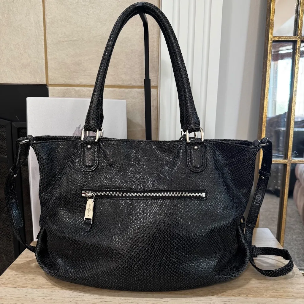 Cole Haan Black Python Leather Snakeskin Medium Crossbody Shoulder Bag Purse - Image 4