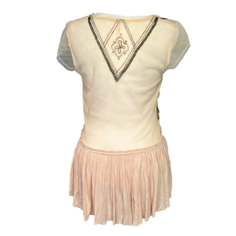 Free People boho intricately beaded embroidered blush sheer top XS TP LOOSE FIT - Image 3