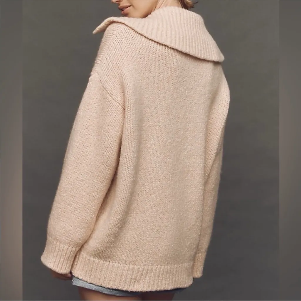 Pilcro X Anthropologie Collared Pouch-Pocket Sweater Dusty Pink Polo Wool Blend - Image 3