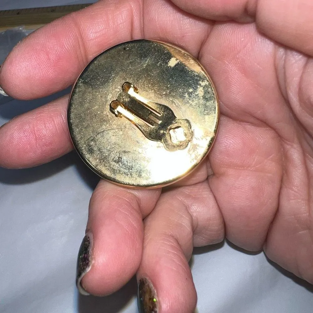 Vintage Material Covered Button Clip Earrings Blue - Image 5