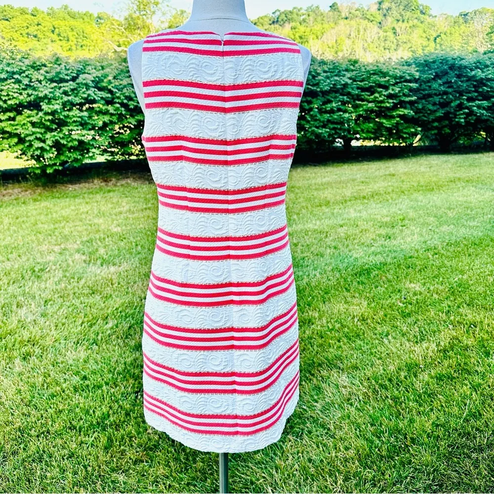 Vince Camuto Stripe Jacquard Dress in Coral White & Gold - Image 12