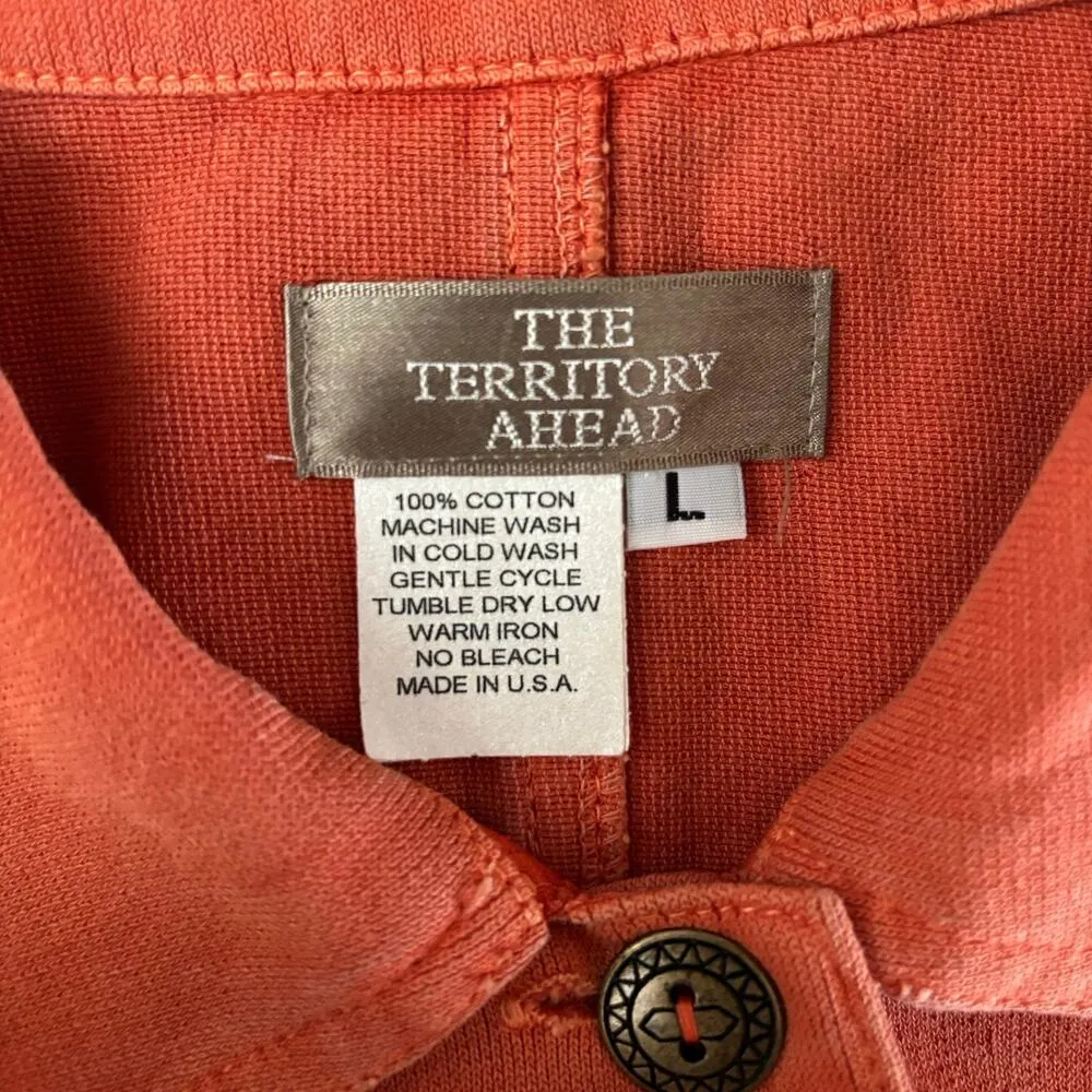The Territory Ahead Size L Button Front Shirt Jacket Shacket Orange FLAW - Image 3