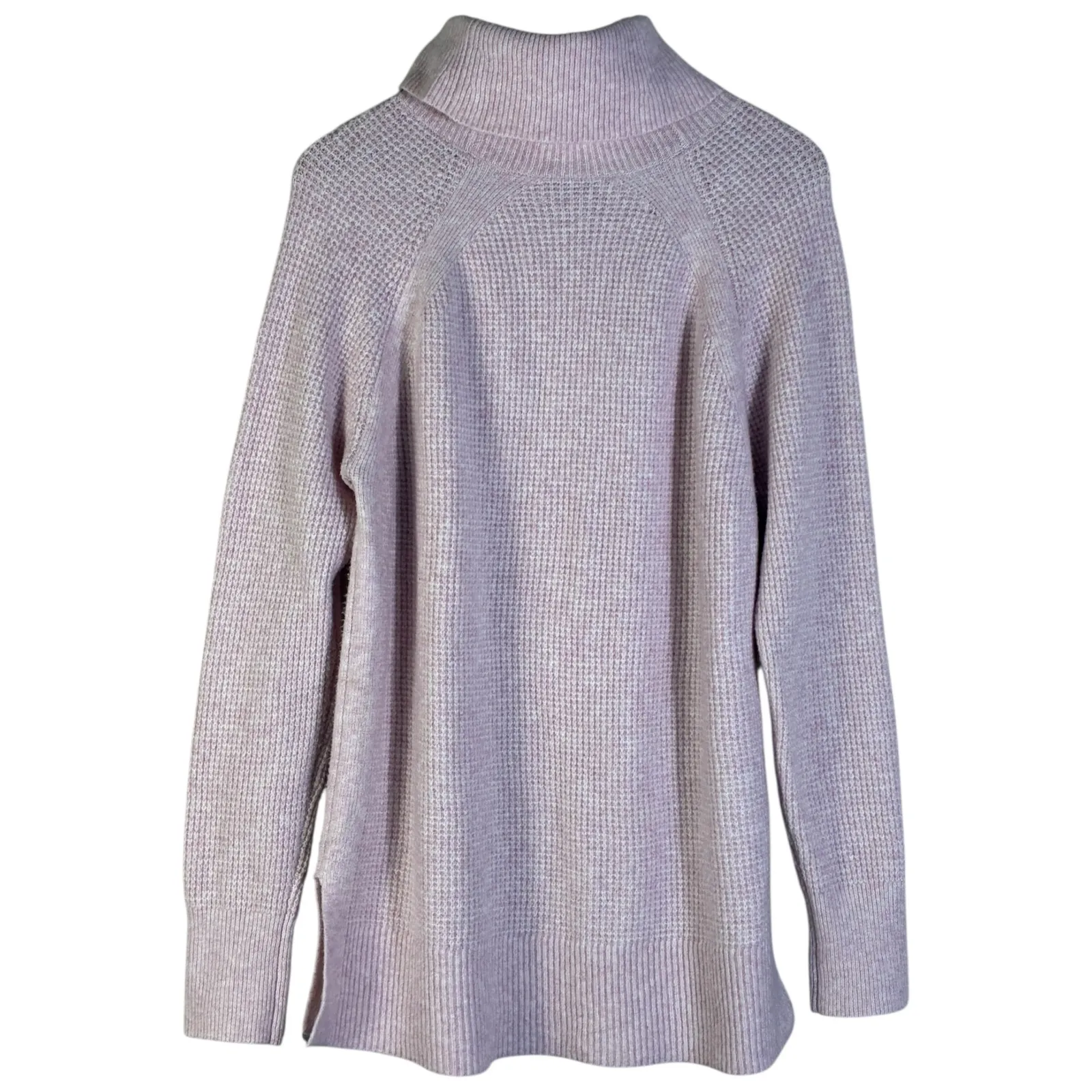 LOFT Pink Waffle Knit Cowl Neck Long Sleeve Tunic Sweater Size L - Image 5