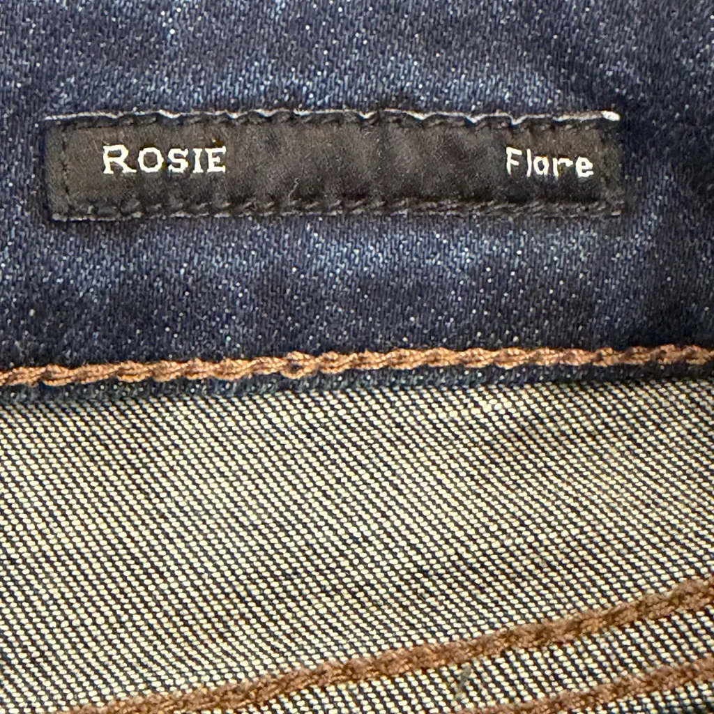 Dear John Rosie Flare Jeans – Size 27 – Dark Wash Fringe Hem – 34” Inseam - Image 8