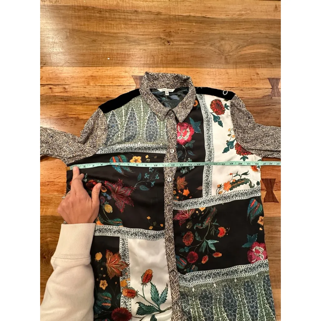 Women's JOHN MARK Patchwork Floral Button Down Shirt L Black Multicolor - Image 9