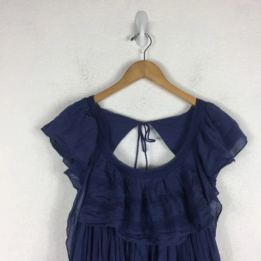 Free People Hailey Blue Oversized Ruffle Gauzy Mini Dress Small - Image 4