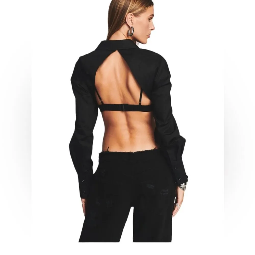 Ser.O.Ya Lydia Button up Cotton Halter Open Back Shirt Black Size Small NEW - Image 4