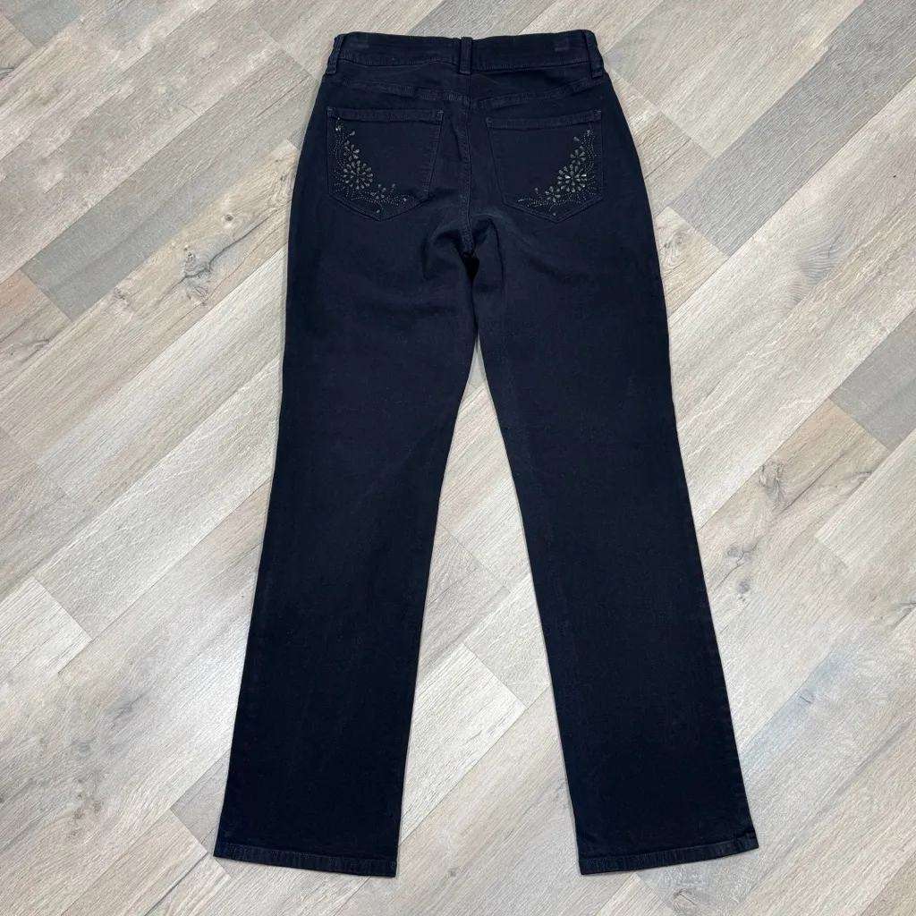 NYDJ Petite Rhinestone Pocket Straight Leg Slimming Jeans Black 2P - Image 5