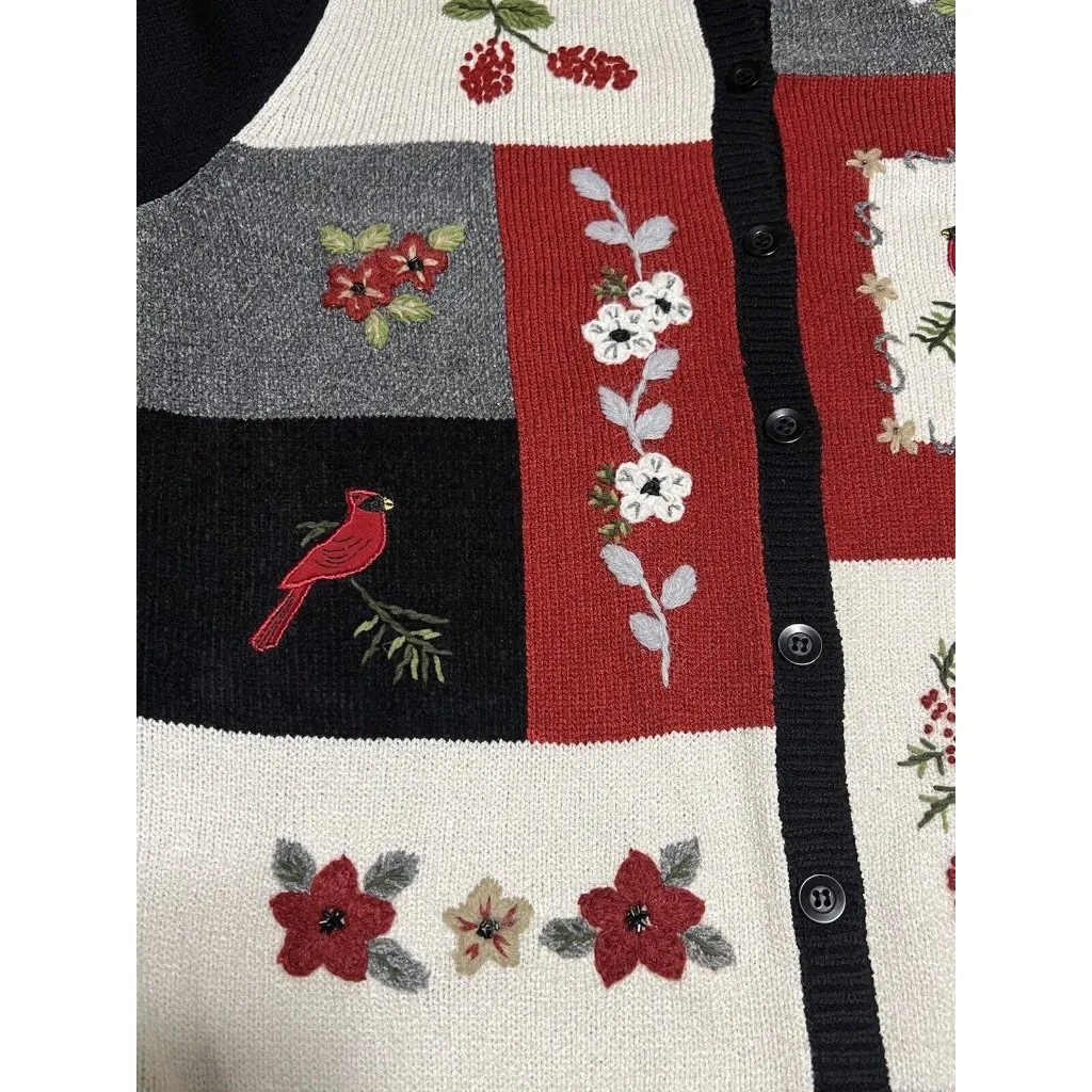 Alfred Dunner‎ Cardinals Embroidered Christmas Sweater Size Petite Birds Holiday - Image 3