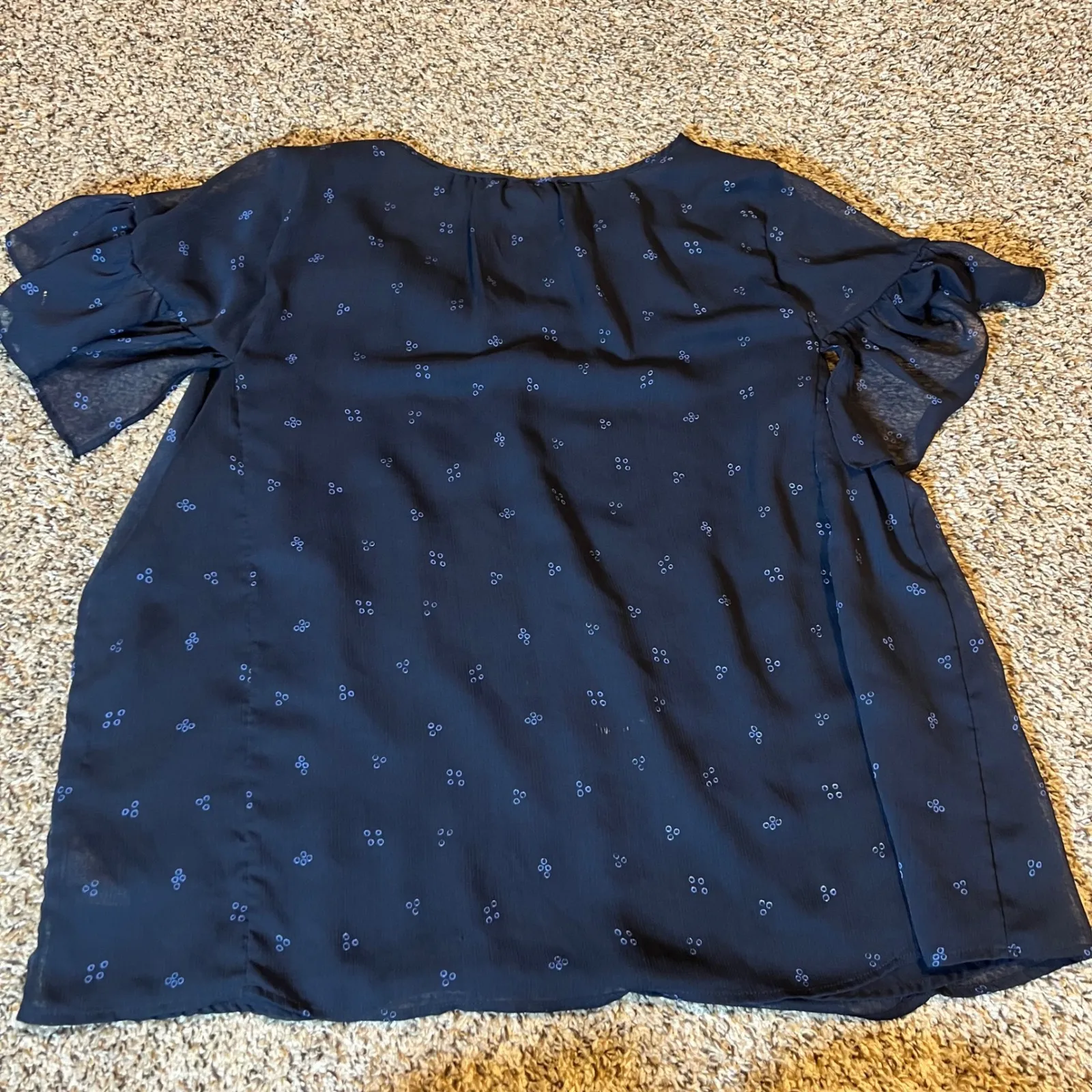 Ava & Viv Navy Blue Printed Flutter Sleeve V Neck Blouse Plus Size 2X - Image 8