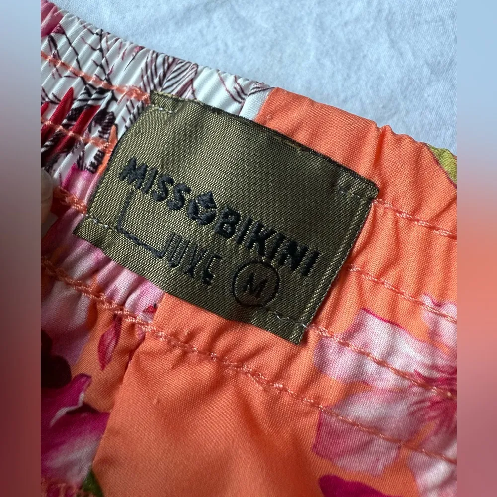 Miss Bikini Luxe Pink Orange Floral Swim Shorts Medium - Image 3