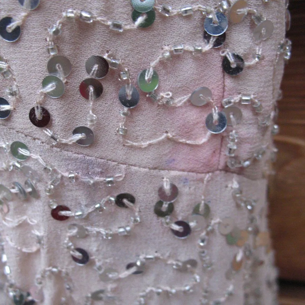 NWOT Mac Duggal Sequin Embellished Nude Silver Faux Wrap Dress FLAW - Image 10