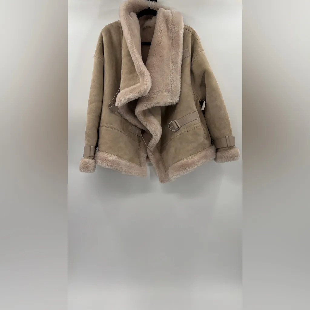Shoreditch Ski Club Darling Shearling Coat In Natural White Tan Size XS - Image 5