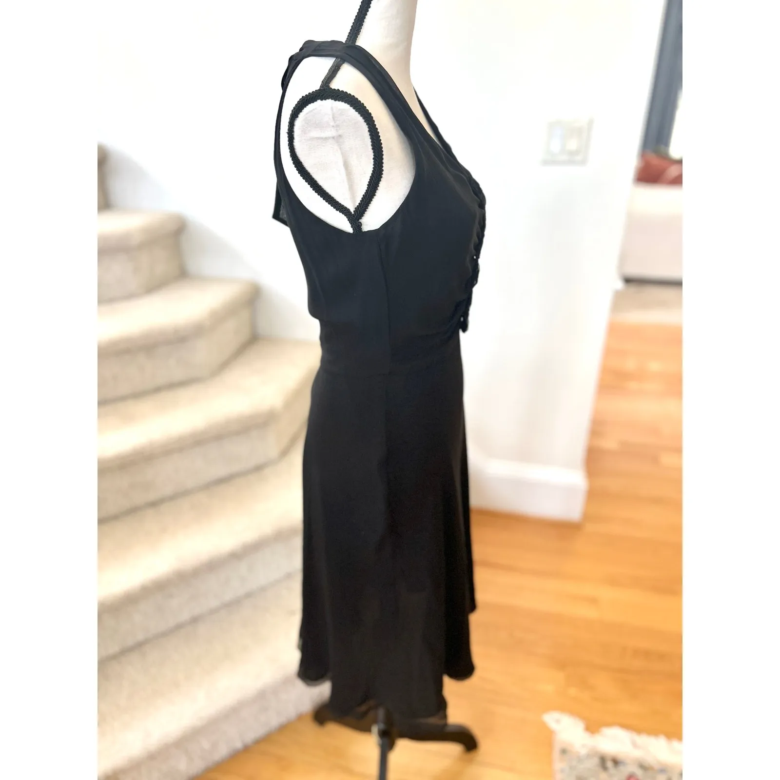 NWT Ann Taylor Y2K Whimsygoth Black Silk Halter Rosette Sheath Dress - Image 6