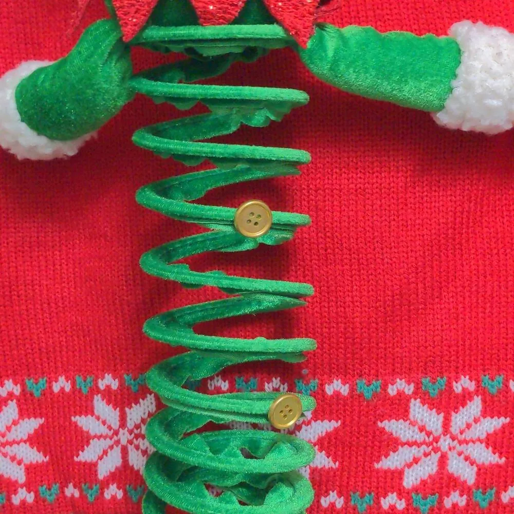 Its Our Time Pullover Sweater Women's S Red Green Elf Plush Ugly Christmas 3-D - Image 4