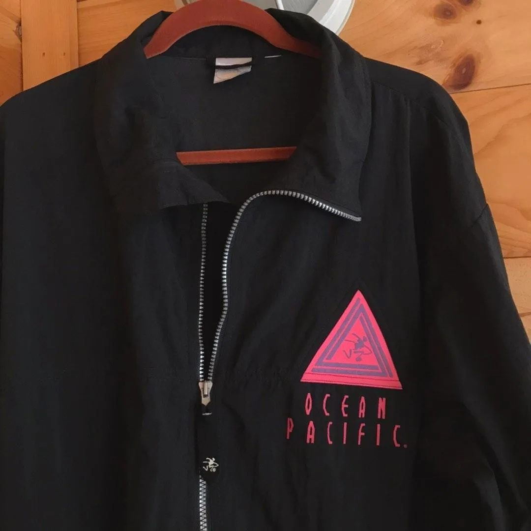 VINTAGE BLACK/PINK GRAPHIC LOGO SPELL-OUT OCEAN PACIFIC OP WINDBREAKER JACKET - Image 2