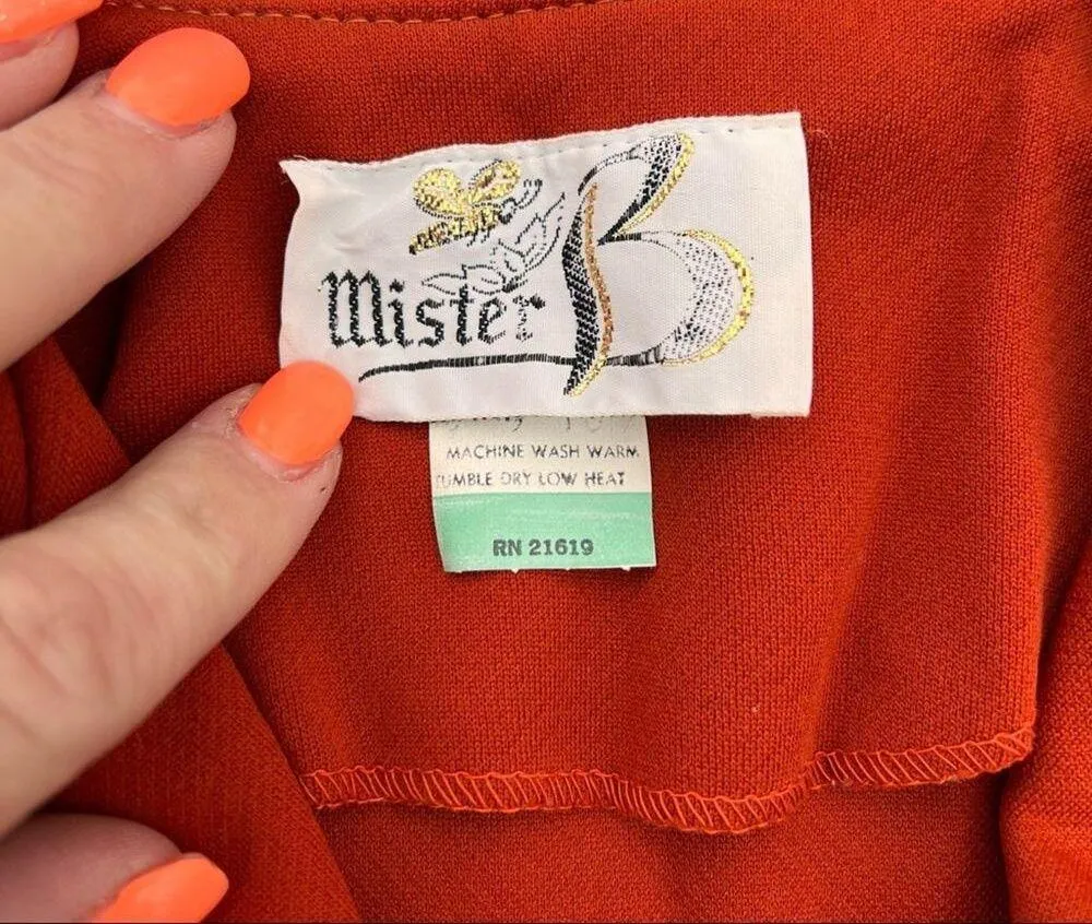 Vintage 70s Mister B double knit polyester leisure suit Orange - Image 3